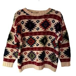 Cape Isle Knitters Bold Pattern Hand Knit Sweater 90s SZ S